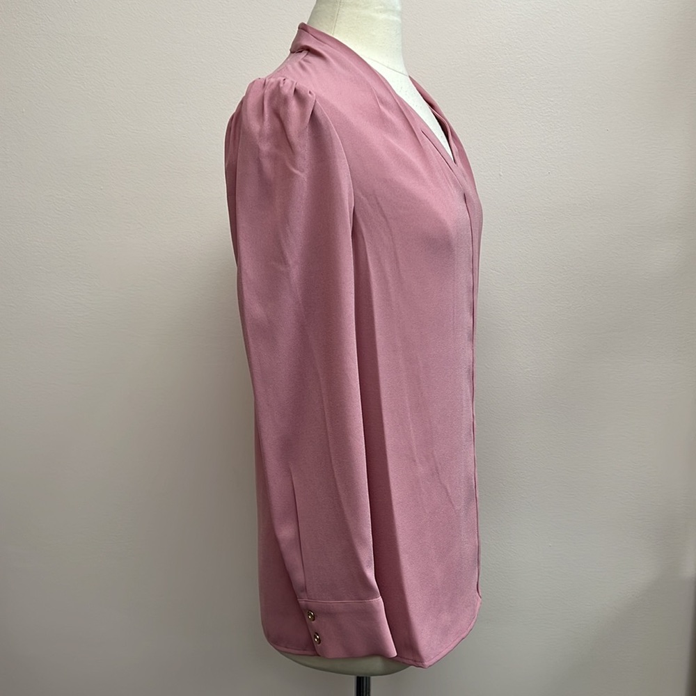 Tahari Long Sleeve Button Down Blouse in Makeup Pink - Picture 2 of 9